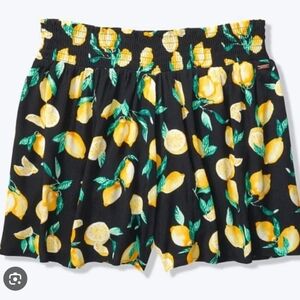 🌙 PINK Victoria's Secret Black and Yellow Lemon Smocked Shorts